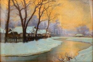 Meilinger Dezső (1892-1960): Téli fények. Pasztell, papír- karton, jelzett, üvegezett keretben, 40×60 cm