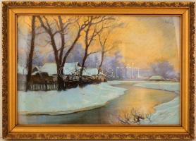 Meilinger Dezső (1892-1960): Téli fények. Pasztell, papír- karton, jelzett, üvegezett keretben, 40×6...