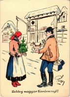 Boldog Magyar Karácsonyt! / Hungarian irredenta Christmas greeting art postcard s: Pálffy (EK)
