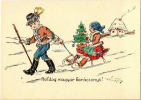 Boldog Magyar Karácsonyt! / Hungarian irredenta Christmas greeting art postcard s: Pálffy