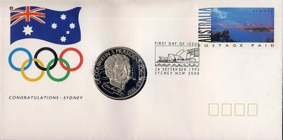Ausztrália 1996. "Coubertin-100 éves az újkori olimpia" érmés, bélyeges borítékon T:PP
