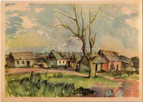Ein Sowjetdorf. Erich Gutjahr Bildverlag. Bestell-Nr. 93. / WWII German military art postcard, ruined Soviet village s: Hensel