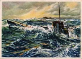Auftauchendes U-Boot. Verlag Carl Werner Nr. 2913. / WWII German Navy submarine, Kriegsmarine s: Kablo