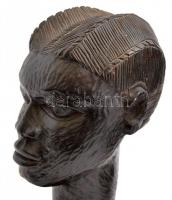 Afrikai faragott női és férfi fej, fa, 2 db, m: 22,5 cm