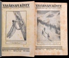 1929 Vasárnapi könyv. 1929. I. és II. félév. Teljes, XIX. évfolyam. Papírkötésben, két kötetben, kissé foltos lapokkal.
