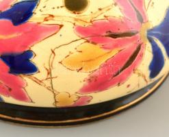 cca 1880 Petróleumlámpa részek réz szerelékkel  (2 db), kézzel festett porcelánfajansz, jelzés nélkü...