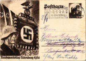 1934 Reichsparteitag Nürnberg / Nuremberg Rally. NSDAP German Nazi Party propaganda, swastika; 6 Ga. + 1934 Reichsparteitag der NSDAP in Nürnberg So. Stpl. (EK)
