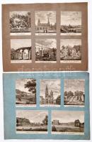 cca 1800-1900 Francia városképek, látképek, 11 db kisméretű acélmetszet, kartonra ragasztva, különböző méretben