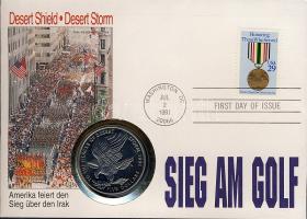 Marshall szigetek 1991. 5$ "Sivatagi Vihar hőseinek" érmés, bélyeges borítékon T:1