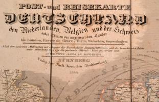 1844 Post- und Reisekarte von Deutschland, den Niederlanden, Belgien und der Schweiz, térkép, vászon...