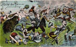 Flucht der Römer / Humorous art postcard, Roman soldiers s: Arthur Thiele (EK)