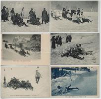 6 db RÉGI téli sport motívumú képeslap: szánkózás / 6 pre-1910 winter sport motive postcards: sledding