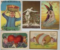 21 db RÉGI motívumlap: hölgyek, romantikus, művész és üdvözlő lapok / 21 pre-1945 motive postcards: lady, romantic, art, greeting