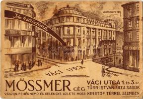 Budapest V. Mössmer József fiai cég vászon, fehérnemű és kelengye üzlete. Váci utca 1. és 3. sz. Klösz. Gy. és fia kiadása, reklámlap (EB)