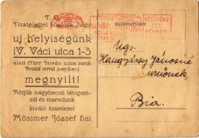Budapest V. Mössmer József fiai cég vászon, fehérnemű és kelengye üzlete. Váci utca 1. és 3. sz. Klö...