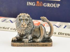 1998 ING Group oroszlán szuvenír, dolgozói emlék fém szobrocska, díszdobozban, m: 5 cm