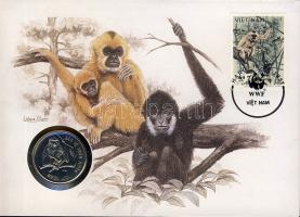 Vietnam 1990. 10D "Gibbon" érmés, bélyeges borítékon T:BU Csak 20.000db! Ismertetővel!
