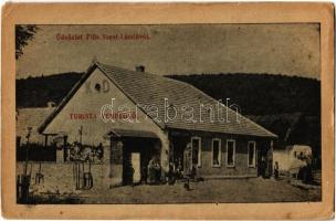 1920 Pilisszentlászló, Turista Vendéglő, Kohn Dávid üzlete (kopott sarkak / worn corners)