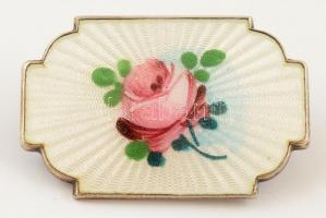 Ezüst(Ag) rózsás zománcozott bross, jelzett, 2,5×1,5 cm, bruttó: 4,6 g