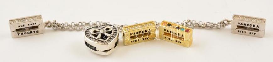 Ezüst(Ag) Pandora charm és biztonsági lánc, jelzett, 4 db, bruttó: 8,3 g