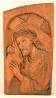 Jelzés nélkül: Jézus a kereszttel. Faragott fa, falikép, 53×30