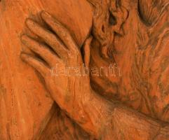 Jelzés nélkül: Jézus a kereszttel. Faragott fa, falikép, 53×30