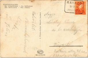 Pannonhalma, Győrszentmárton; Apátsági könyvtár, belső + 1939 Ravazd postaügyn. pecsét - képeslapfüz...