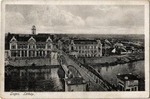 1917 Lugos, Lugoj; látkép, híd, Herzig Jakab üzlete. Kiadja Auspitz Adolf / general view, bridge, shop (EK)