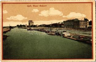 1917 Győr, Dunai rakpart, uszályok