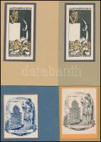 Gönczi-Gebhardt Tibor (1902-1994) és Béla (1901-1990): Ex librisei, összesen: 33 db, közte egy db tus, sok klisé, kőnyomat, linó, pár darabol dupla van, többség jelzett a nyomaton egy darab aláírt, 8×6-12×13 cm