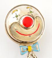 Ezüst(Ag) bohócos csörgő, jelzés nélkül, h: 10 cm, bruttó: 34,2 g