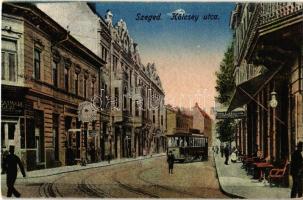 Szeged, Kölcsey utca, villamos, Gottschall hölgyfodrász, Szatmári Géza üzlete, Hotel Royal szálloda és kávéház (EK)