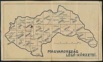 cca 1943-1944 Magyarország Légó-körzetei, hajtásnyommal, 17x28 cm.