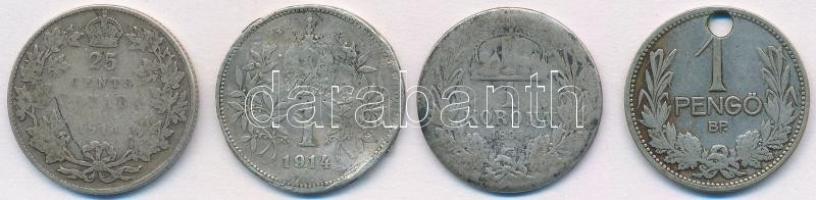 4db-os vegyes magyar és külföldi rossz tartású, sérült ezüstpénz tétel, közte Ausztria 1914. 1K Ag &...