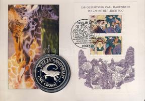 Turks & Caicos szigetek 1988. 1C Ag "Iguana" érmés, bélyeges borítékon "Berlini állatkert" T:PP Csak 25.000db! Ismertetővel!