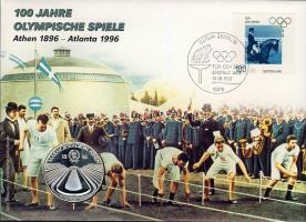 NSZK 1996. "100 éves az újkori olimpia-Athén" Ag emlékérem érmés, bélyeges borítékon T:PP Ismertetővel!