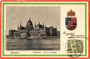 1902 Budapest V. Parlament, Új Országház. Magyar dombornyomott címer. Emb. TCV card