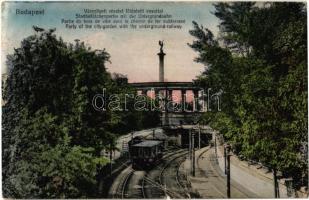 Budapest XIV. Városliget, földalatti villamos vasút torkolata, Milleniumi emlékmű (Hősök tere) a háttérben. taussig 76. 1918/21. (szakadás / tear)