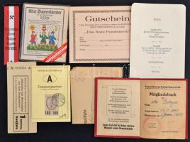 Vegyes osztrák aprónyomtatvány tétel: szocialista párttagkönyv, menükártya, stb.