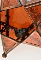 Dekoratív fémkeretes, üveglapos felakasztható csillag alakú mécsestartó, 29×29×7 cm