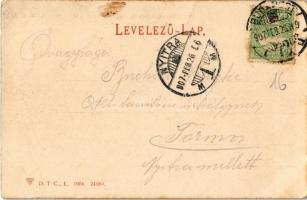 1907 Budapest VI. Oktogon, kilátás a Teréz körútra, Café Abbazia kávéház, villamos