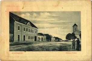 1916 Szepsi, Abaúj-Szepsi, Moldava nad Bodvou; Fő utca, Vendégfogadó, templom. W. L. Bp. / main street, restaurant, inn, church (fl)