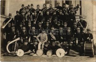 1910 Pétervárad, Petrovaradin (Újvidék, Novi Sad); katonai zenekar csoportképe / K.u.K. military music band. photo