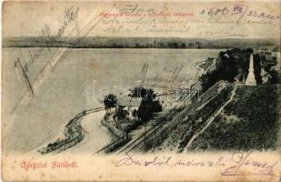 1906 Dunamocs, Dunajskej Moci, Moca; Üdvözlet Süttőről. Vasútállomás a milleniumi szoborral / railway station, Millenium monument (fl)