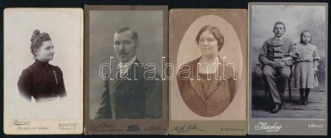 cca 1890-1910 4 db keményhátú fotó, különböző műtermekből (Óbecse, Szarvas, Arad, Budapest), 10,5×6,5 cm