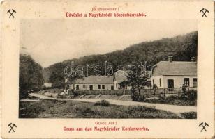 1907 Nagybáród, Borod; Jó szerencsét! Üdvözlet a nagybáródi kőszénbányából / Glück auf! Gruss aus den Nagybáróder Kohlenwerke / coal mine, coal plant, miners colony (EK)
