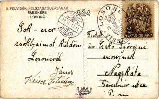 1938 Losonc, Lucenec; bevonulás, "Éljen Magyarország!", magyar zászlós és címeres kapu / e...