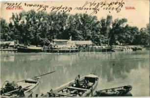 Siófok, Kikötő a Sión, Baross gőzös, halászcsónakok. Balaton áruház kiadása