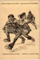 Monturverkäufer auf der Flucht / Egyenruhaárusok menekülése / Austro-Hungarian Navy K.u.K. Kriegsmarine humorous mariner art postcard. C.F. P. Nr. 7a 1917/18. s: Ed Dworak (Rb)