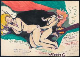 Jelzés nélkül: 3 db pornográf grafika, vegyes technika, papír, 23×16 cm